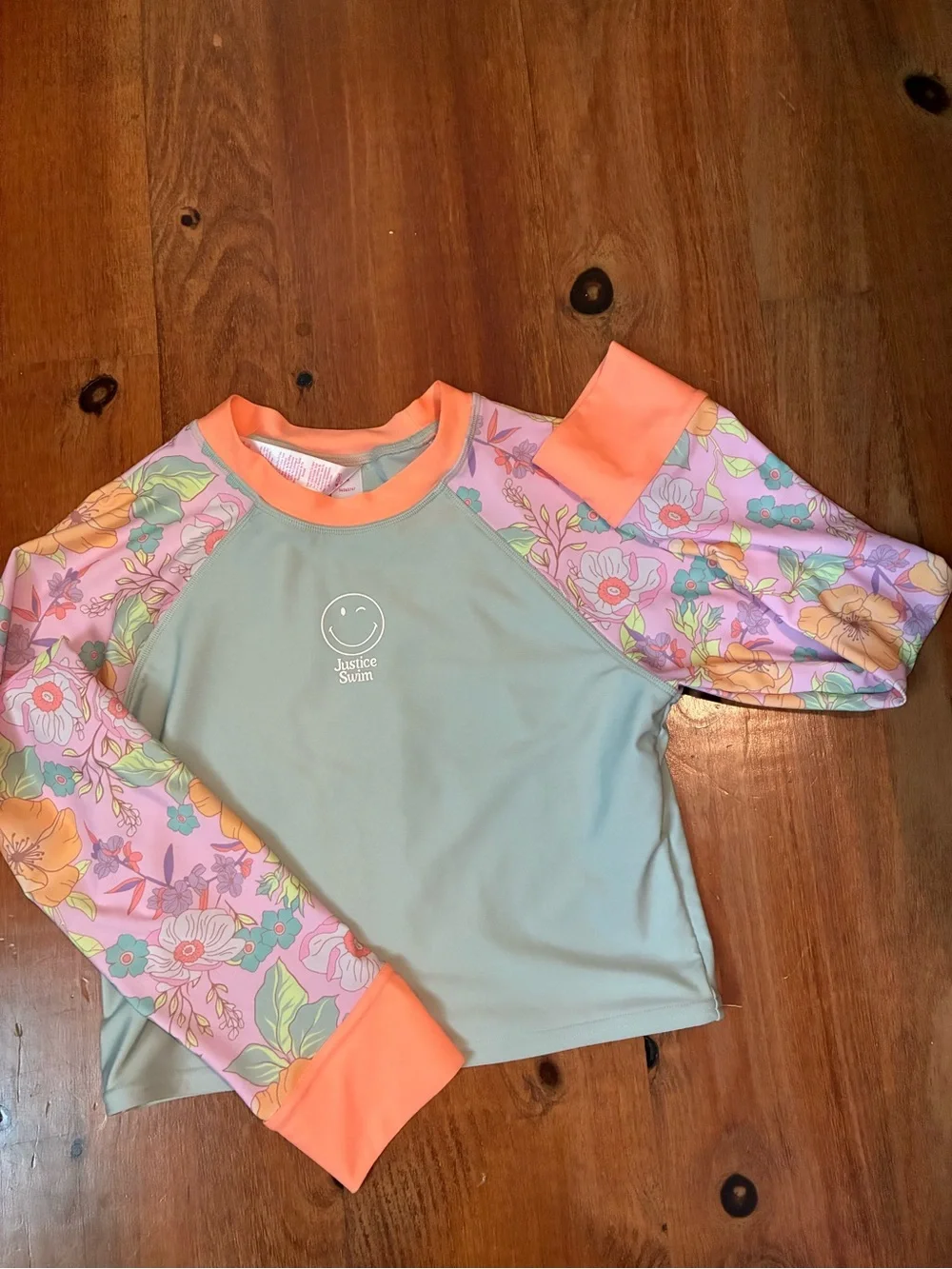 Justice 1 piece long sleeve rash guard swim top girls size xlarge